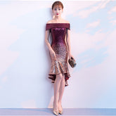 Off shoulder Boatneck Mermaid Sequin Cocktail Dress - FashionByTeresa